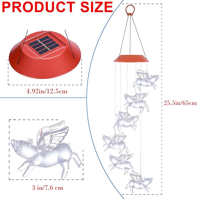 Solar Fly Pigs Wind Chimes, Outdoor Waterproof Mobile Romantic LED Multi Color-Changing Solar Sensor Powered Pig Wind Chimes Lights for Home, Yard, Night Garden, Party, Valentines Gift, Festival Decor