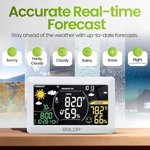 BALDR WiFi Weather Station with App, Wireless Indoor Outdoor Thermometer with Humidity Monitor, Online Real-time Forecast, Smart Home Weather Stations, One Temperature Sensor Included, White