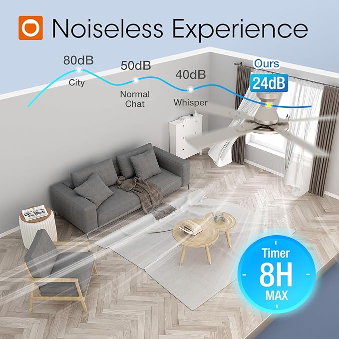 addlon Ceiling Fans with Lights, 52 inch Flush Mount Ceiling fan with Remote Control, Wall Remote, Reversible, 5CCT, Dimmable, Noiseless DC Motor, Nickel Low Profile Ceiling Fan for Bedroom, Farmhouse