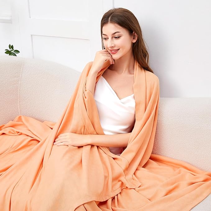 AmyHomie Cooling Blanket Queen Size, 100% Rayon Derived from Bamboo, Cool Summer Blanket for Hot Sleepers Soft Comfy Lightweight Checkered Blankets for All Seasons(Tangerine Pink, 90”x90”)