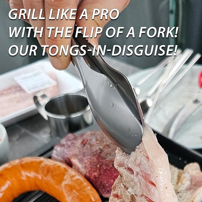 PortableAnd 4-in-1 Camping Utensil Set: Spoon, Spork, Knife, Tongs - Stainless Steel Multi Tool for Outdoor Cooking, Backpacking, Hiking, Picnics - Lightweight Travel Utensil with Carry Bag (1-Pack)