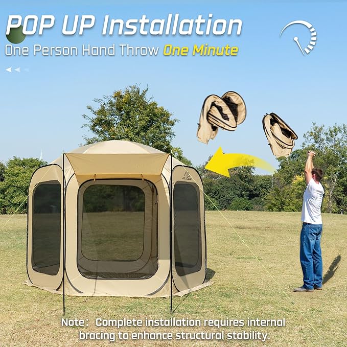 10x10 FT Pop Up Screen House Tent - Instant Screened Gazebo Canopy with Mosquito Net, Portable Backyard Tent for 4-6 People, Easy Setup Patio Shelter for Camping, BBQ, Sports & Outdoor