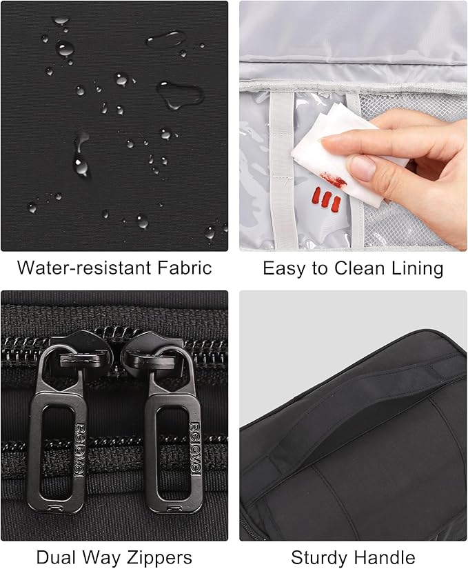 Relavel Toiletry Bag for Men, Hanging Toiletries Bag for Women Water Resistant Dopp Kit Shaving Bag, Travel Essentials Large Capacity Organizer Case for Toiletries Accessories, Black