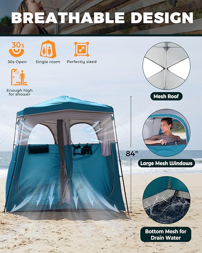 KingCamp Camping Shower Tent, Instant Portable Privacy Shelter, 1/2 Room Large Outdoor Toilet Tent with Floor, Water-Resistant, Windproof & Easy Setup for Beach, Camping & Hiking