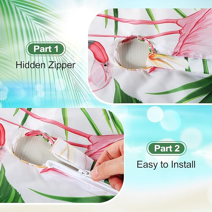 2 Pcs Round Outdoor Tablecloth with Umbrella Hole - Anti-Wrinkle Polyester Tablecloth with Elastic Zipper Table Cover for Summer Patio Camping Party(45''-53'',Hawaii Flamingos)