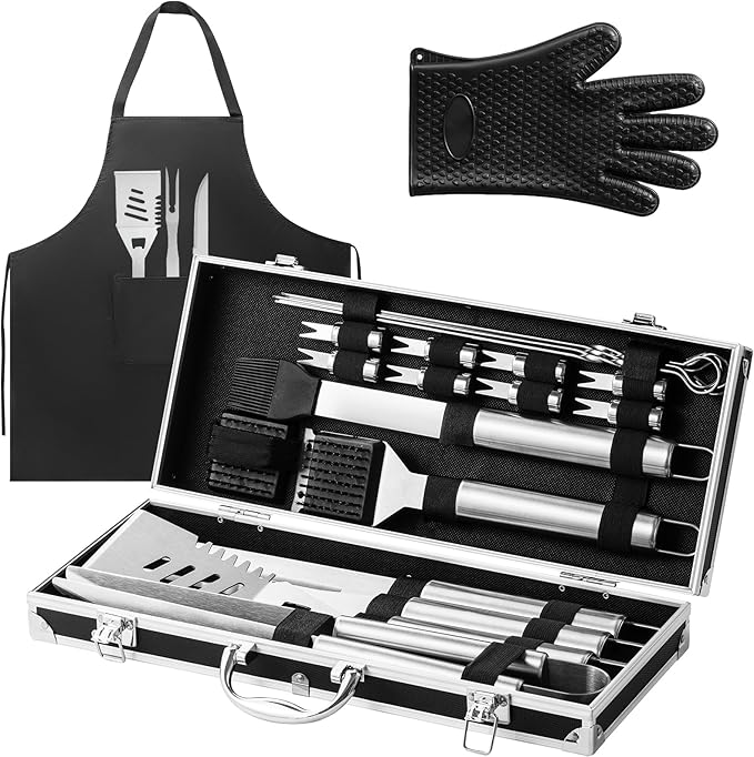 22Pcs Grilling Accessories, BBQ Accessories with Aluminum Case, Stainless Steel Grill Set Tools for Outdoor Camping&Barbecue, Grilling Gifts for Men Dad Fathers Day