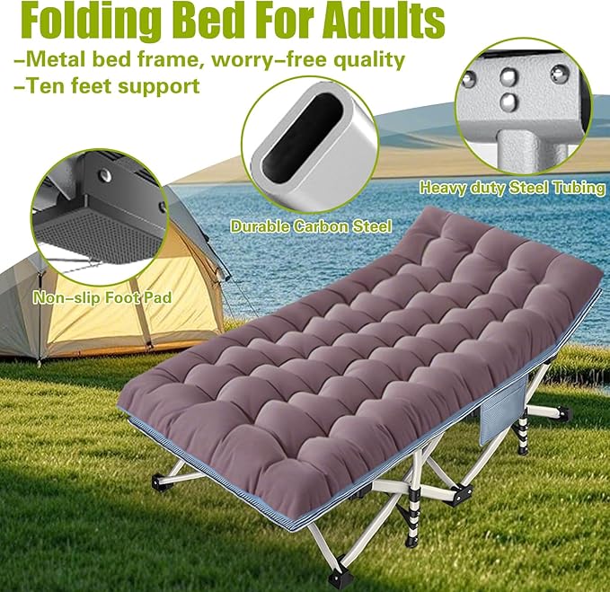 XXL Camping Cot 2 Pack Oversized Folding Cot for Adults Cots for Sleeping with Mattress Heavy Duty Portable Camping Bed with Carry Bag Cots for Hiking Camping Easy to Set Up Office Nap Outdoor Indoor
