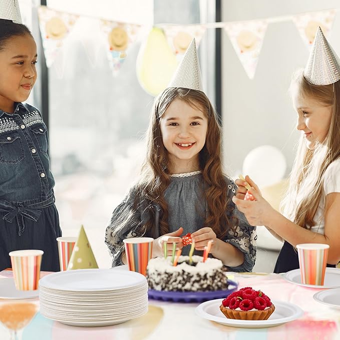 Vplus 125 Pack 6 inch Paper Plates 100% Compostable, Heavy-Duty Disposable Paper Plates Bagasse Natural Biodegradable Eco-Friendly Sugarcane（White）