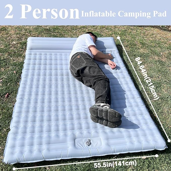HI FINE CARE Double Camping Pad for 2 Person – Inflatable Sleeping Pad for Tent Camping & Backpacking – Lightweight, Waterproof & Quick Inflation – 4” Thick for Camping, Travel & Guests