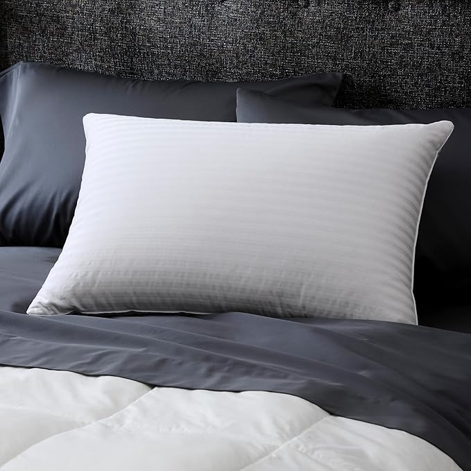 Cuddledown Dreamstead Premium Sleeping Pillow| European White Duck Down | 600 Fill Power | 300 Thread Count 100% Cotton Shell | Damask Striped | Hypoallergenic | Handcrafted | King – Medium