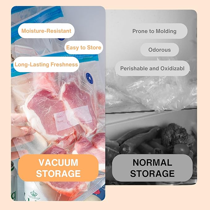 Vacuum Zipper Bags - Space-Saving Food Storage Bags for Vacuum Sealing, Reusable & BPA-Free, Ideal for Travel and Camping, Keeps Food Fresh (7" x 10" 10 count)