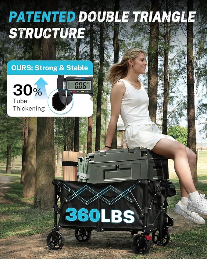 Gonex 38''L Extra Long Collapsible Foldable Wagon Cart with 360lbs Weight Capacity, 220L Folding Utility Garden Cart with Detachable Wheels for Grocery Sports Shopping Camping - Black