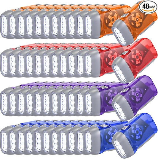 Leelosp 48 Pcs Hand Crank Flashlight No Battery Required Cranked Flashlight Manual Press Flash Light 3 LED Squeeze Light for Camping Hiking Power Outage Gift(Red Blue Purple Orange)