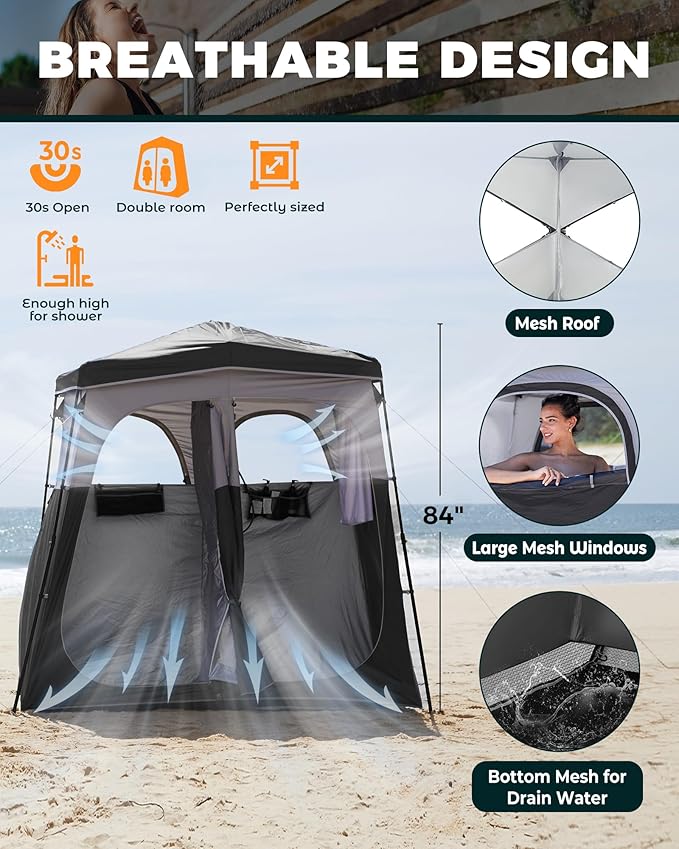 KingCamp Camping Shower Tent, Instant Portable Privacy Shelter, 1/2 Room Large Outdoor Toilet Tent with Floor, Water-Resistant, Windproof & Easy Setup for Beach, Camping & Hiking