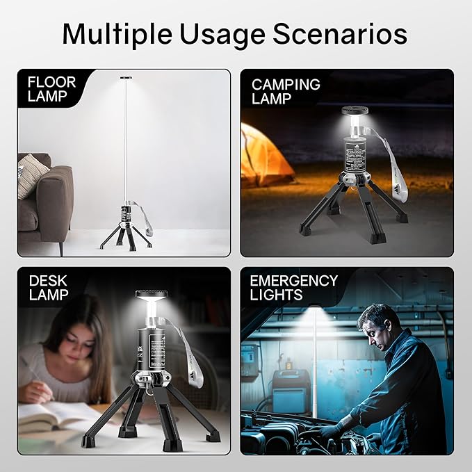 Rechargeable Work Light with Stand, 20000mah & 21h Runtime Light Tower，6500k 3 Modes Portable Power Supply, Magnetic Tent Lamps Perfect Outdoor Work Lighting for Hiking, Camping, Home Emergency.