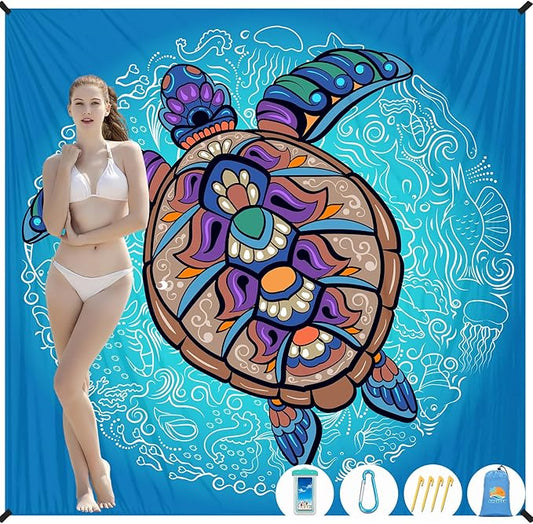 Beach Blanket Waterproof Sandproof 1-7 Adult Oversized 78 '' × 81 '' Lightweight Durable Compact Sand Free Beach Mat for Travel Camping Hiking Picnic Blanket Extra Large