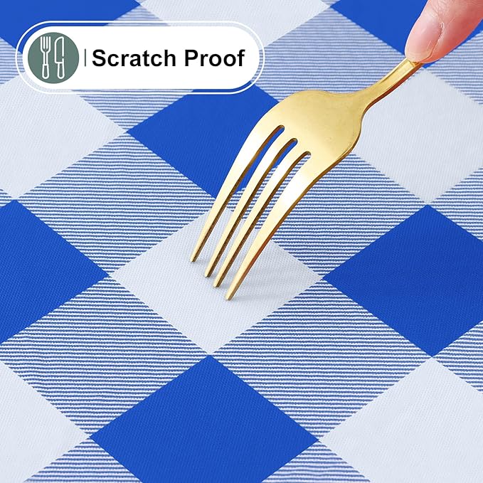 misaya Buffalo Rectangle Picnic Tablecloth, 4 Foot Elastic Fitted Vinyl Table Cloth with Flannel Backing, Waterproof Plaid Table Covers for Dining, Camping, Outdoor (Blue and White, 24" x 48")