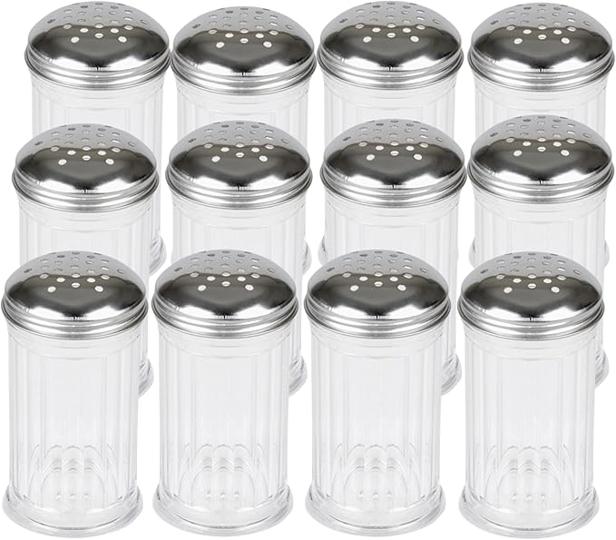 12 Oz Parmesan Cheese Shaker/salt and pepper shakers with Stainless Steel Lid, Clear Plastic seasoning shaker, sugar/spice dispenser, large salt and pepper shakers (360 ml) by GEEX DEPOT (12, 12 Oz)