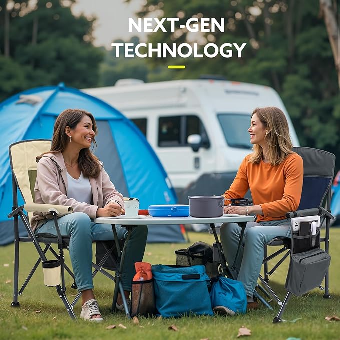 XL Heavy Duty Camping Chair 396lb Capacity (525lb Max) – Waterproof 1680D Oxford Fabric, 2" Padded Seat & Back, Cup Holder, Cooler Pocket, Portable for Camping, Beach & Tailgating (Solid Slate)