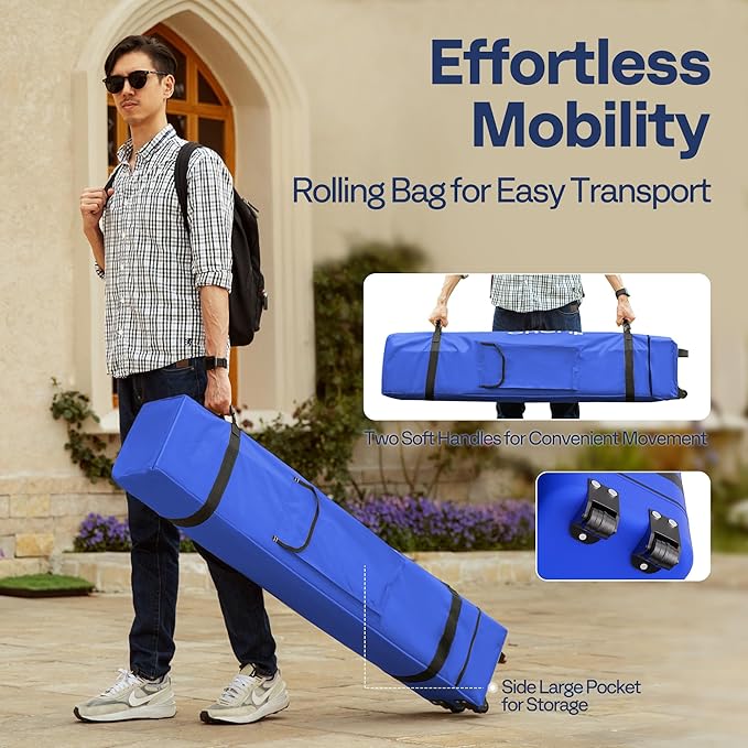 VIVOHOME 10x10ft Easy Pop-Up Canopy, Outdoor Screen Tent with Mosquito Netting, 2 Zipper Doors, and Roller Bag for Yard Camping Picnic Party Events, Blue