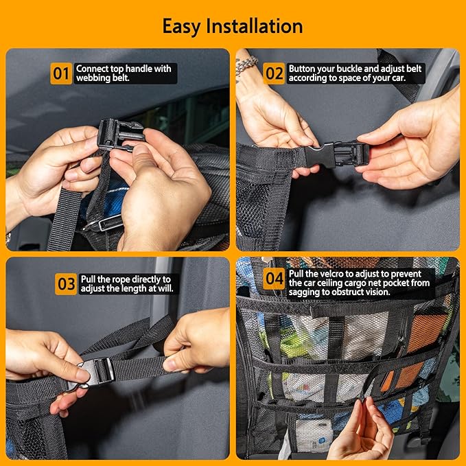 Car Ceiling Cargo Net with 3 Pockets,31.5"x21.6" Car Overhead Storage Mesh Organizer,Double Layer Roof Mesh Camping Overlanding Gear Must Haves Cargo Net,Road Trip Essentials