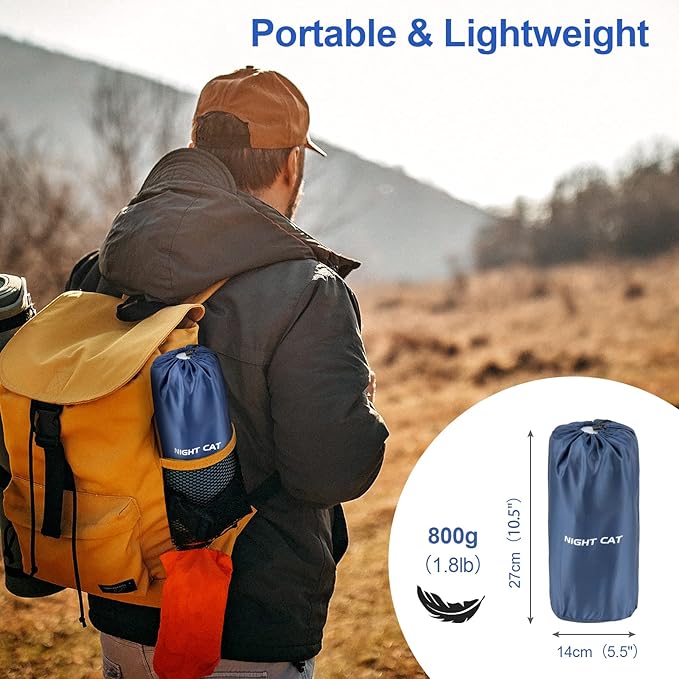 Night Cat Inflatable Sleeping Pads Mat Bed with Pillow Foot Pump for Camping Backpacking Hiking Ultra-Light Compact Comfortable Extendable 77"x25.5"