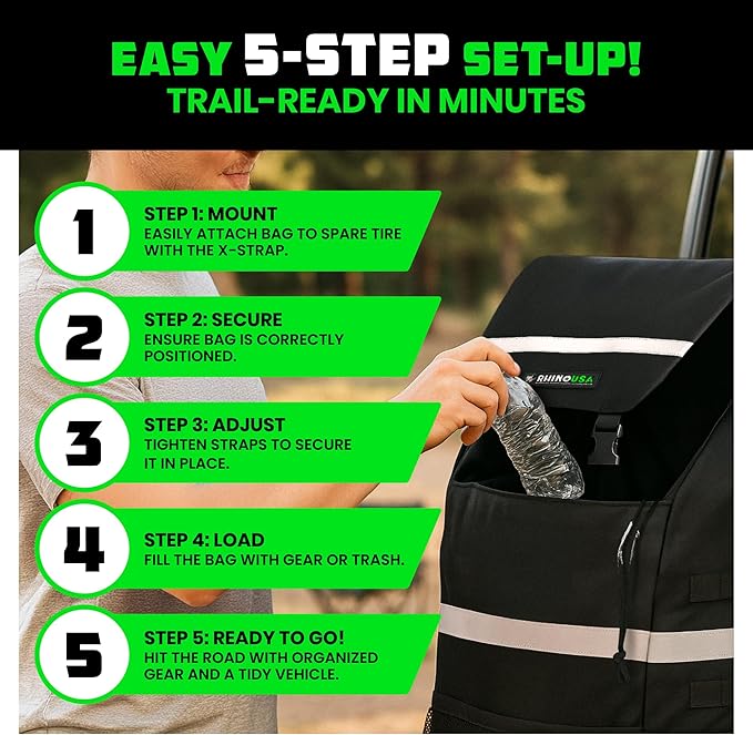 Rhino USA Spare Tire Trash Bag - Ultimate Car Storage Solution For Overlanding Accesories, Firewood, Water, Camping Essentials and More! - Black