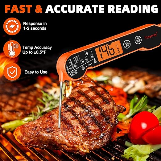 Digital Meat Thermometer Instant Read - Ultra Fast 1s Reading, Waterproof with Backlight & Motion Sensor for BBQ, Grilling, Smoker, Candy, Oil (Orange)