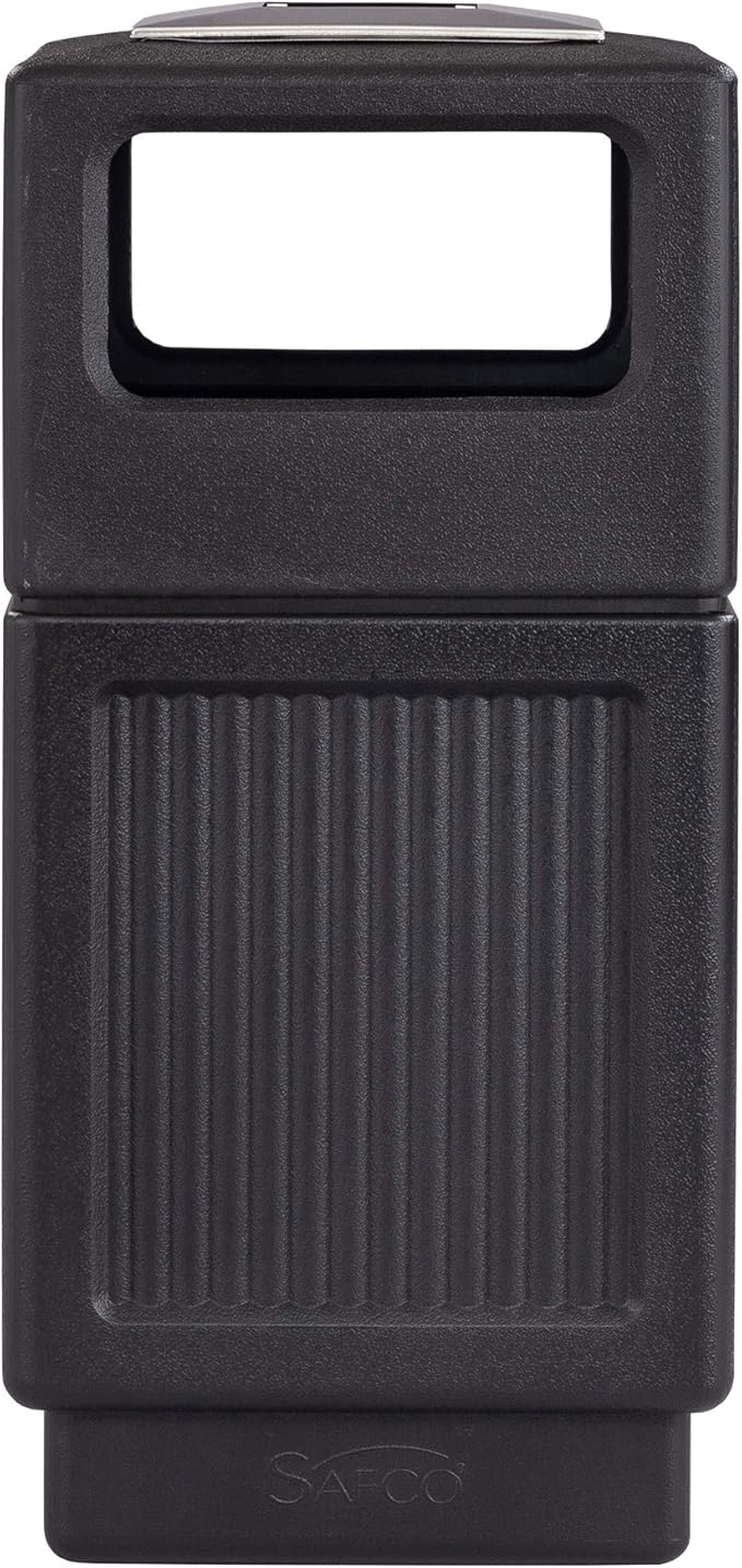 Safco Canmeleon Trash Can, 38 Gallons, Indoor and Outdoor Use, Durable & Weather-Resistant Commercial Garbage Can with Ashtray, Black