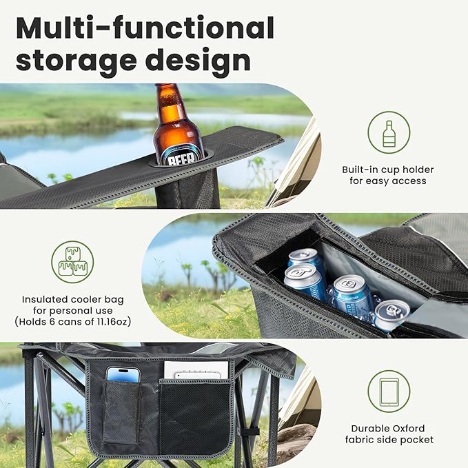 4 Pack Oversized Folding Camping Chair for Adults, Supports 500 LBS Camping Chairs, Outdoor Lawn Chairs for Adults, Portable Chairs for Camping, Beach, Fishing, Hiking, Gray