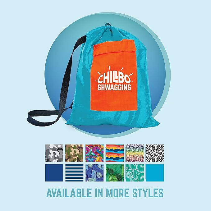 Chillbo Shwaggins Inflatable Couch – No-Pump Setup, Ripstop Polyester, Stability Pegs, Fun Prints, Portable Air Lounger for Beach, Camping, Festivals, and Tailgating - Turquoise