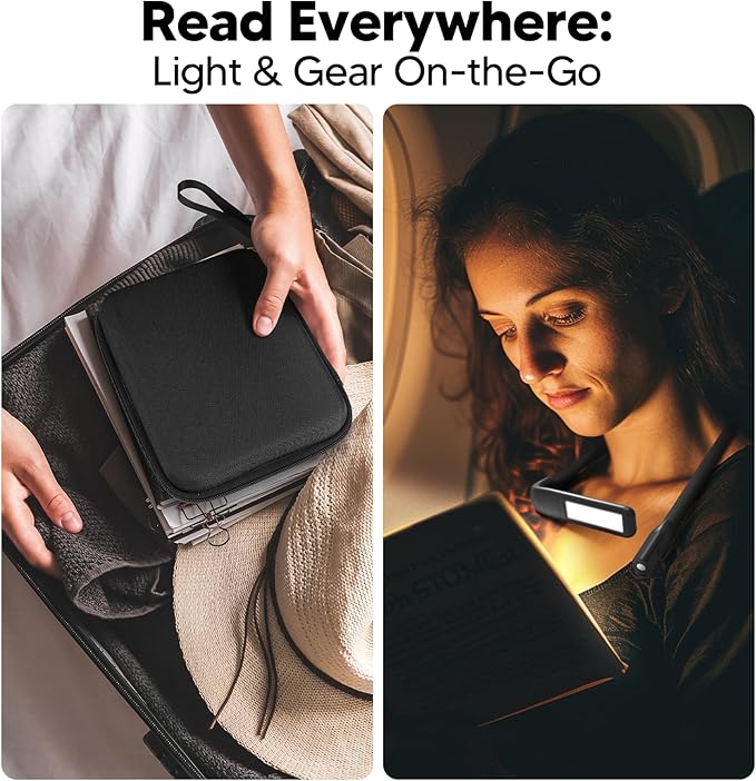 Neck Reading Light with Storage Case:10-80Hrs Eye-Friendly Rechargeable Book Lamp, Knitting Crochet Accessories Sewing Craft Light, Christmas Birthday Gifts for Book Lovers Readers Knitters Crafters