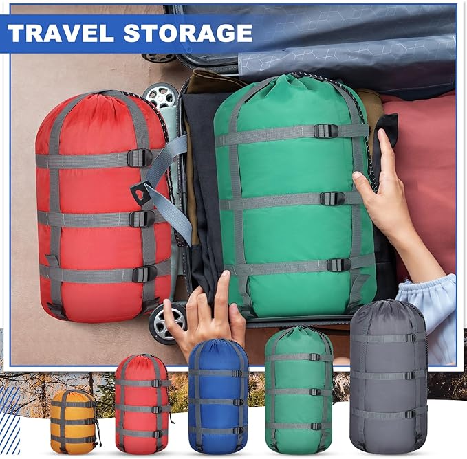 5 Pack Compression Stuff Sack 5 Assorted Size Sleeping Bag Stuff Sack Ultralight Sleeping Bag Cover Space Saving Gear for Travel Outdoor Camping Hiking Backpacking