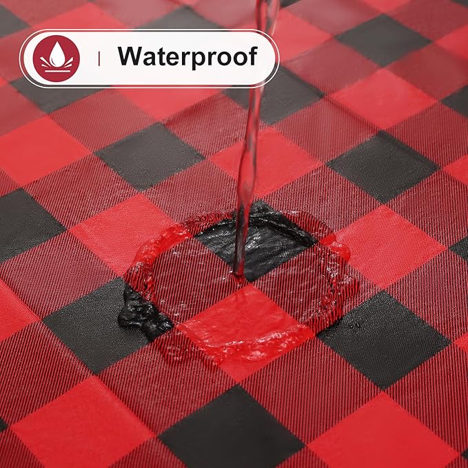 misaya Rectangle Waterproof Vinyl Table Cloth, Buffalo Flannel Backed Tablecloth, Wipeable Plastic Table Cover for Dinner, Kitchen, Picnic (60" x 120", Red and Black)