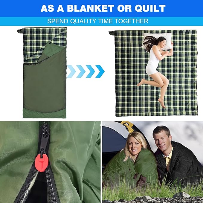 Backpacking Flannel Sleeping Bag Lightweight for Adults Hiking Ultralight Compact Sleeping Bag Portable Warm Weather Summer with Compression Sack