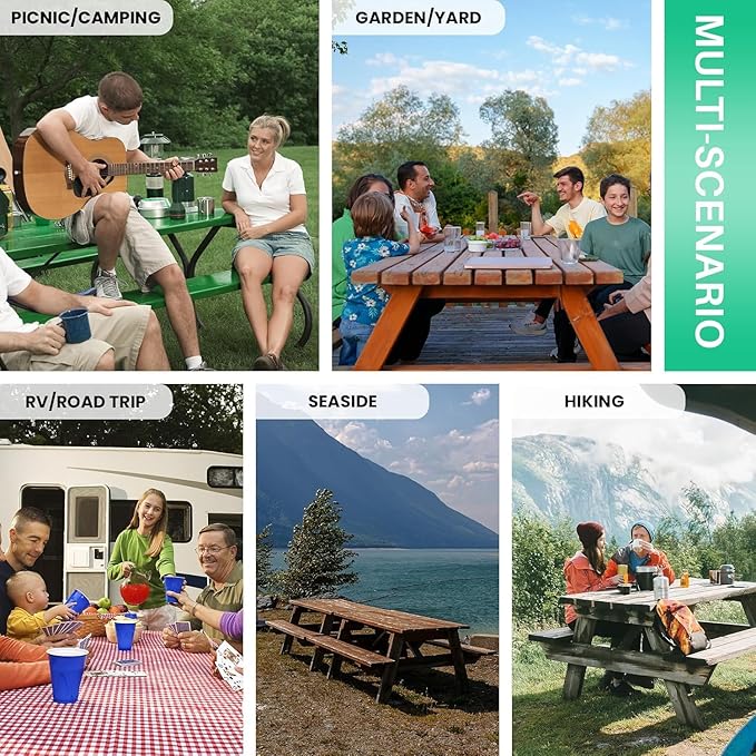 3 Piece Picnic Table Cover with Bench Covers Elastic Fitted Heavy Duty Camping Table Cloths for 6Ft Tables Camper Travel Trailer Must Haves Motorhome Garden Organization Mom Dad Birthday Gift