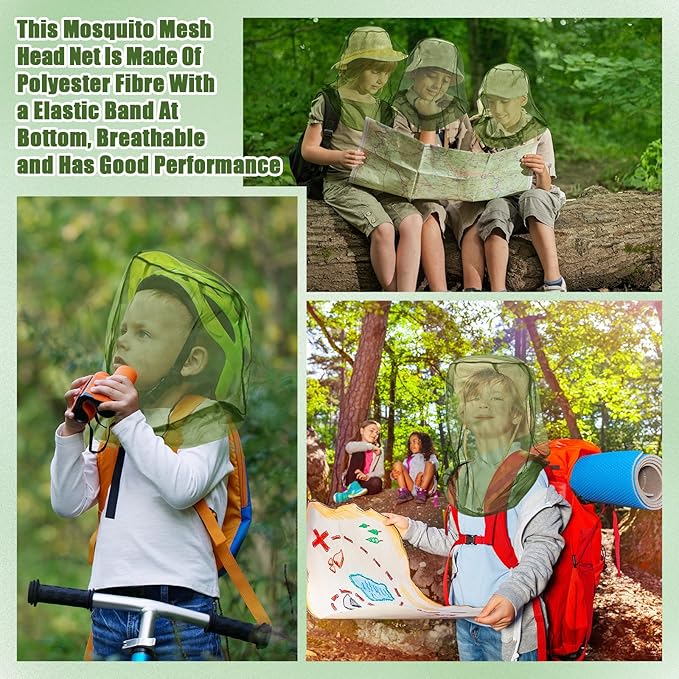 HESTYA 4 Pack Mosquito Head Net Face Mesh Protecting Net for Outdoor Hiking Camping Climbing Mosquito Fly Insects Preventing(Army Green)