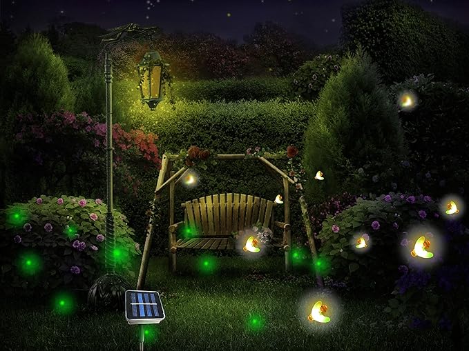 Solar Powered Firefly Lights, 9 LED Automated Pulsating String Chasing Firefly Lights Lantern Solar Outdoor Waterproof (2 Pack)