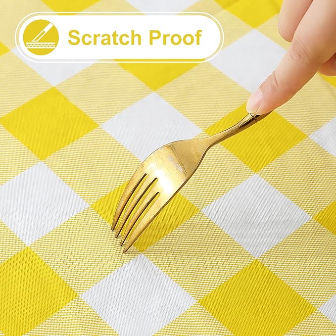misaya Rectangle Waterproof Vinyl Table Cloth, Buffalo Flannel Backed Tablecloth, Wipeable Plastic Table Cover for Dinner, Kitchen, Outdoor (54" x 108", Yellow and White)