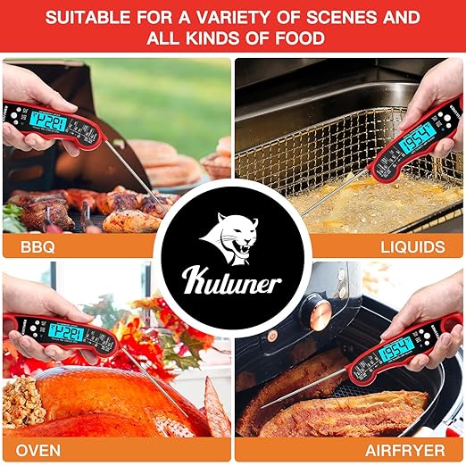 TP-01 Waterproof Digital Instant Read Meat Thermometer with 4.6 Folding Probe Backlight Calibration Function for Cooking Food Candy, BBQ Grill, Liquids,Beef（Red）