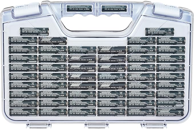 Ontel Battery Daddy Storage & Organizer Case with Tester, Stores & Protects Up to 180 Batteries, Double-Sided, Durable Design with Clear Locking Lid, Secure Latches & Portable Carrying Handle - White