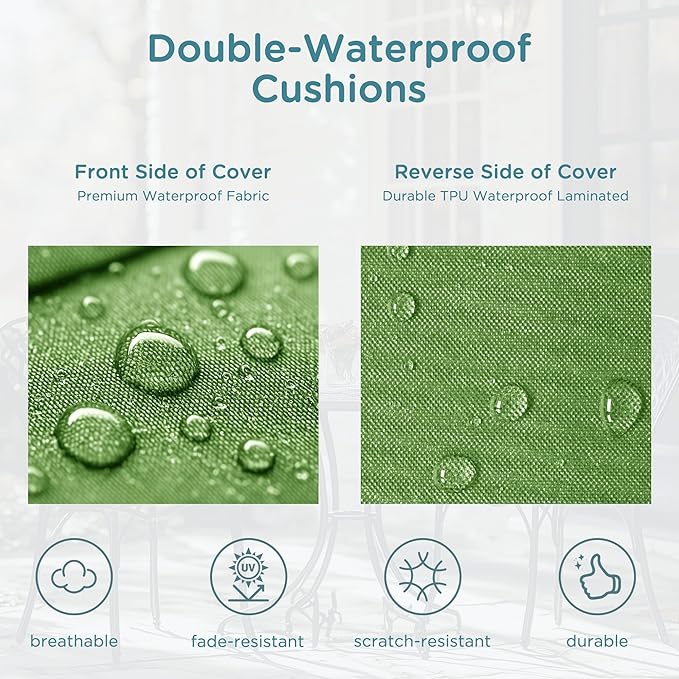 Codi Patio Chair Cushions 19x19 Inch, Waterproof Seat Cushion for Outdoor Furniture with Handles & Adjustable Straps, Fade Resistant - Set of 2, Green