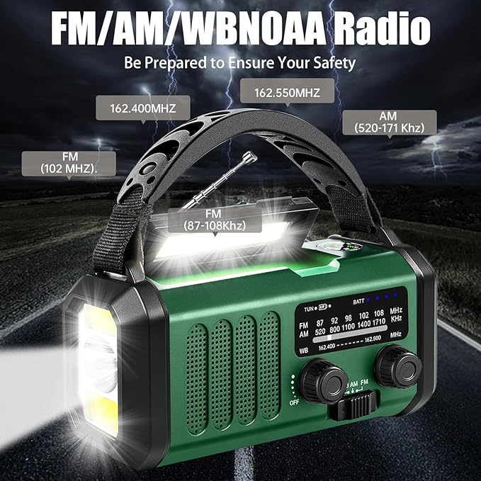 Hand Crank Emergency Radio,74000mWhSolar Powered Hand Crank Portable NOAA AM FM Weather Radio with 3Mode Flashlight and Reading Light,Cell Phone Charger,Home and Emergency Distress Signall