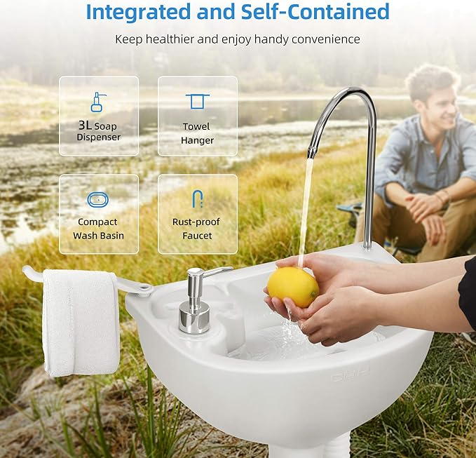 YITAHOME Portable Sink Camping Hand Washing Station with 17 L Wash Basin Stand and Carry Bag, Rolling Wheels, Soap Dispenser, Towel Holder, for Outdoor, Travel, Boat, Gather, Garden, Worksite
