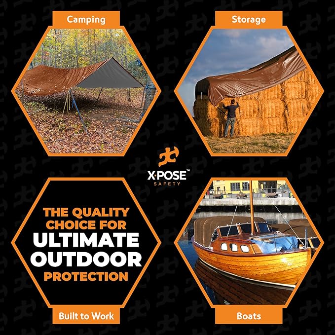 16' x 20' Ultra Heavy Duty Brown/White Tarp - 20 Mil, Waterproof, UV Protection, Reinforced Corners - Extra Large Outdoor Tarp Cover for Rain, Camping, Tent