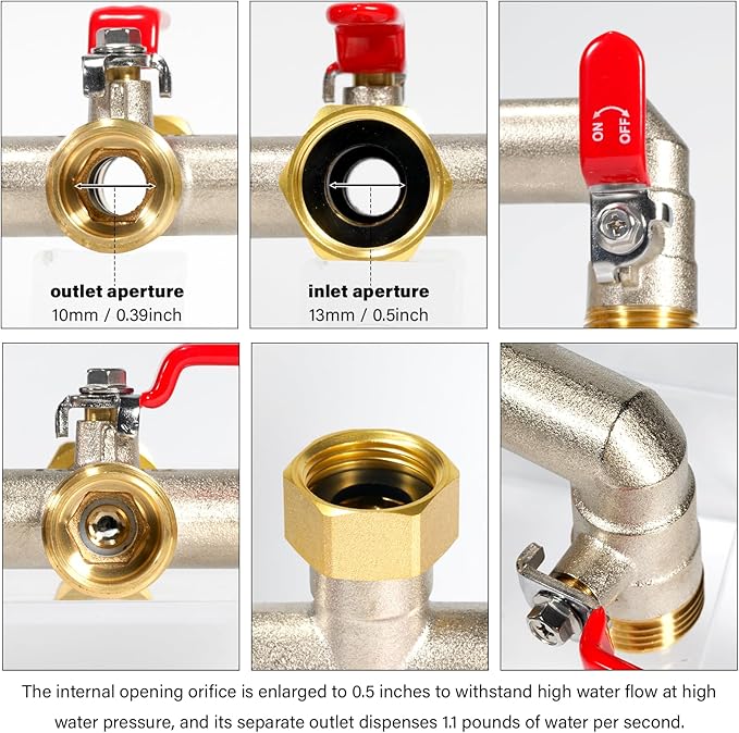 Heavy Duty Brass Garden Hose Splitter - 3-Way 3/4" GHT Thread, High Flow Faucet Splitter, Water Hose T Spigot Splitter with Shutoff Valves, Water Adapter & Connector-Long Metal Handle