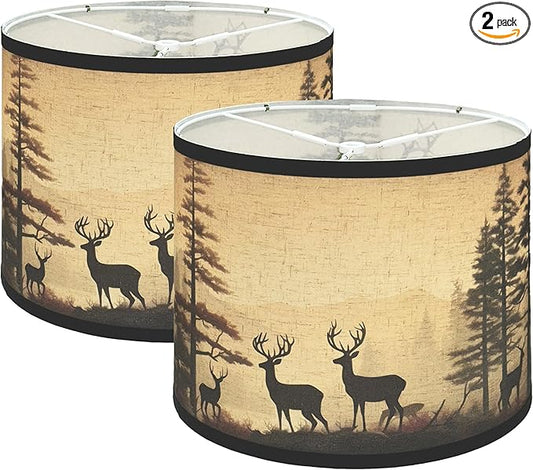 Lamp shades Set of 2, Fabric Deers Lampshades for Table Lamps, Floor Lamps, 11.6" Top x 12.6" Bottom x 9.8" High (Spider) Hand Crafted Replacement Lampshades,Lamp Shade Harp Holder Not Included