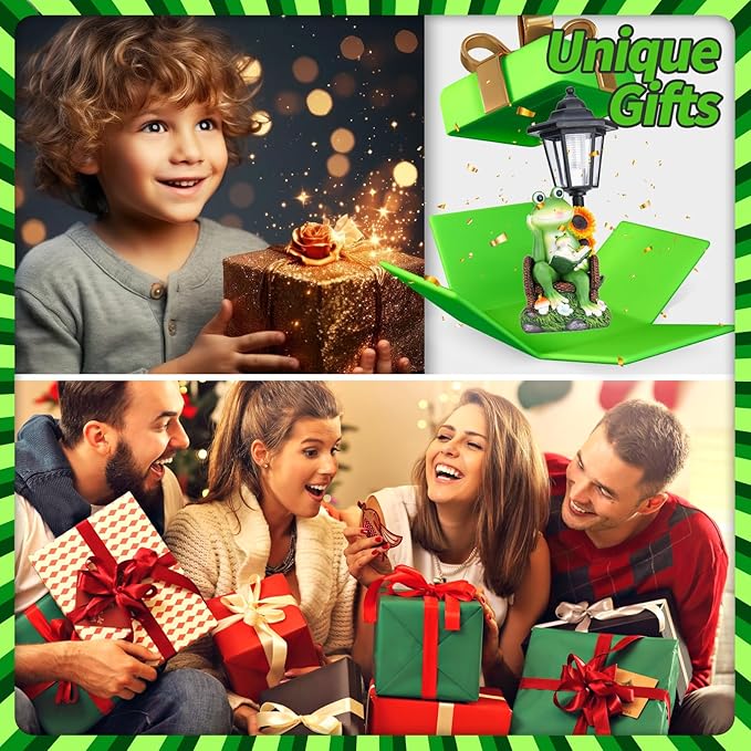 mopha Solar Garden Statues Frog Decor wth Lanterns - 12.5'' Figurines Decorations for Patio Yard Lawn Ornaments Gifts for Christmas Birthday Easter Housewarming