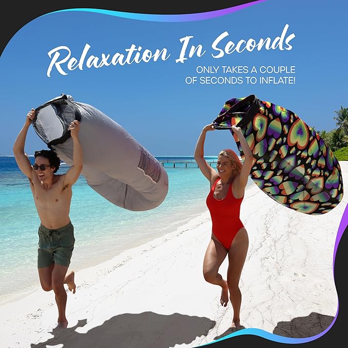 Nevlers Inflatable Lounger | 210T Polyester Inflatable Chair | No-Pump Blow Up Couch | Camping Couch Air Sofa Bed w/ 450 lbs. Cap., Pockets & Matching Bag | Use as Inflatable Couch for Adults & Kids