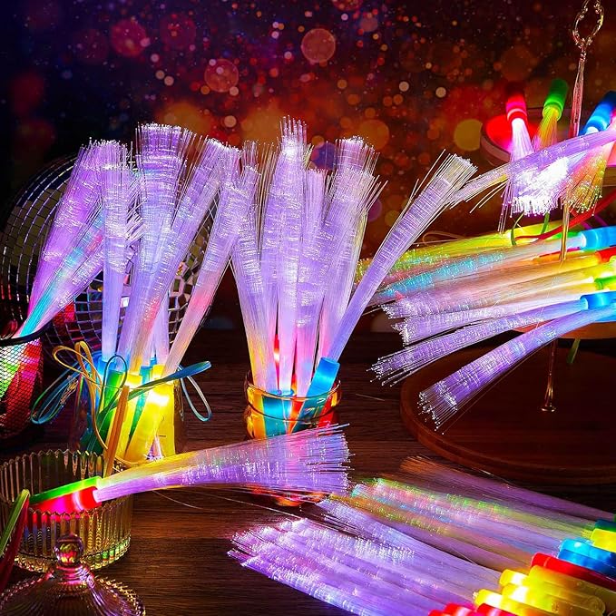 Lewtemi 300 Pcs Fiber Optic Wands Bulk Light up Glow Stick Fiber Optic Sticks Glow in The Dark Party Supplies LED Colorful Flashing Wands for Wedding Party Favors(Bright Color)